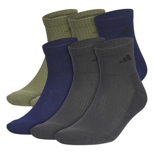 adidas Men's Socks, Athletic Cushioned Quarter 6-Pack, Ankle Fit with Arch Support