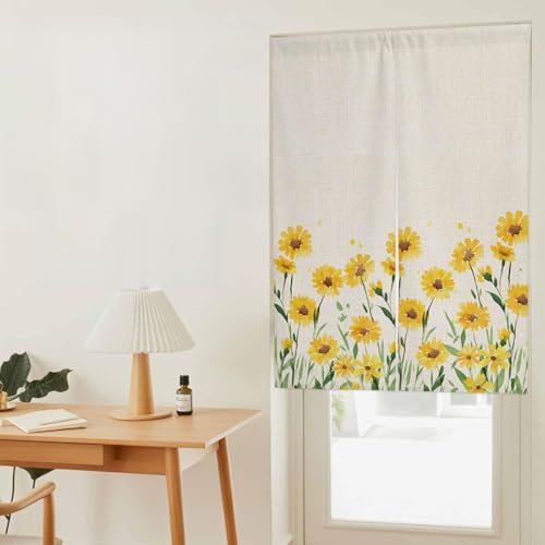 のれん 遮光 おしゃれ 暖簾カーテン 幅85x丈170cm 間仕切り 仕切り 目隠し 防寒 防音 厚手 和風 黄色い 植物 春 花 レトロ 玄関 キッチ リビング 出入り口 グッズ 寝室 春夏秋冬