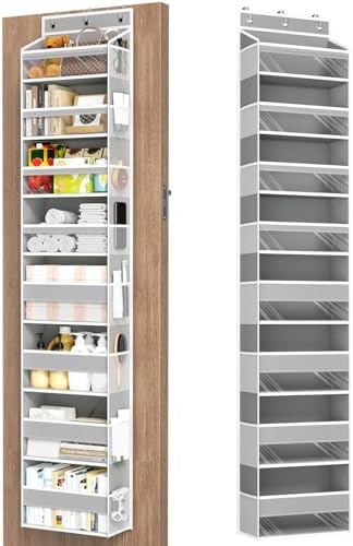 Over The Door Organizer, 8 Shelf Door Hanging Organizers with 8 Large Capacity Pockets, Back of Door Organizer Storage Hanging Shelves for Closet Bathroom Bedroom Nursery