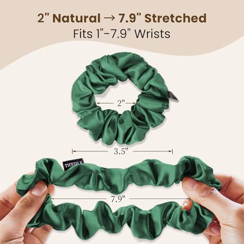 Image of THXSILK 100% Mulberry Silk Chunky Scrunchies 3-Pack, 25 Momme Mulberry Silk Hair Ties for Women, Thick Voluminous No Damage Hair Ties, Ponytail Holders for All Hair Types, Emerald Green