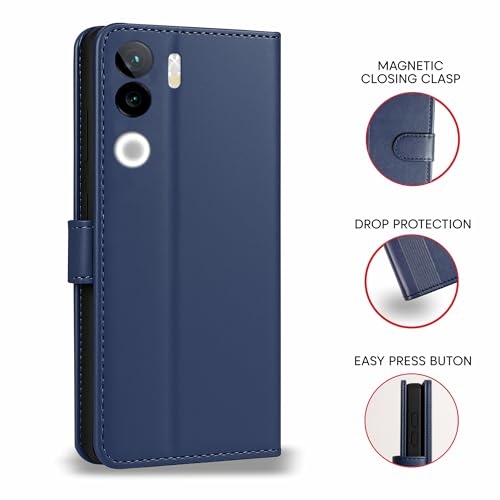 Image of AIBEX Shock Proof Flip Compatible for iQOO Z9s 5G / Vivo V40E 5G Flip Cover Leather Finish | Inside TPU with Card Pockets | Wallet Stand | Complete Protection Flip Case - Blue
