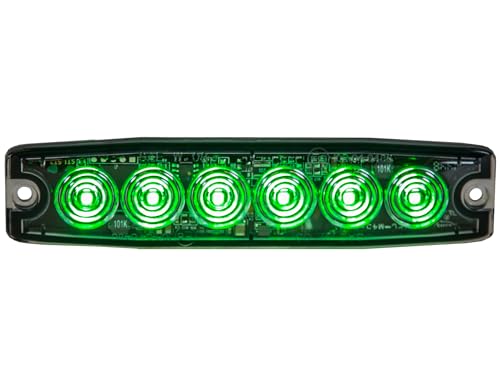Image of Buyers Products 8892209 5 Inch Green LED Strobe Light, Ultra‑Thin Surface Mount Warning Light, 6 LEDs, 23 Flash Patterns, Aluminum Housing, IPX8 Waterproof, for Trucks and Utility Vehicles