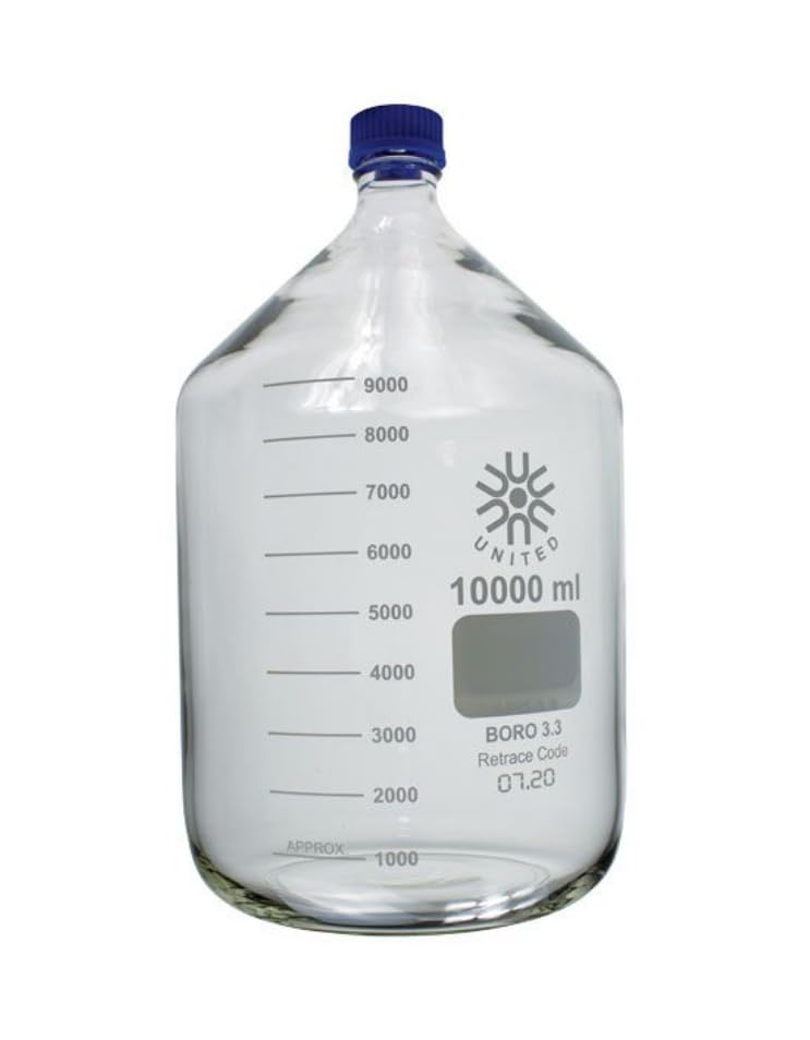 United Scientific ™ 10000mL (10L) Laboratory Grade Round Media Storage Bottles with GL45 Screw Cap, 3.3 Borosilicate Glass