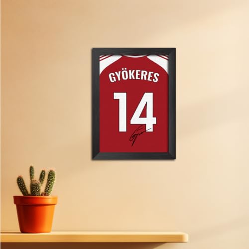 Image of TenorArts Viktor Gyokeres Poster Frame Arsenal Jersey Laminated Photo Print with Signature Framed Painting with Matt Finish Black Texture (12 inches x 9inches)
