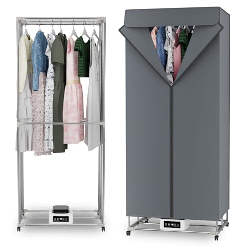 Feenao 2000W Fast Drying Electric Clothes Dryer,Foldable Heated Clothes Airer with Cover with Large Capacity,2-Tier Heated Indoor Clothes Drying Rack,Overheat Protection,300 Minutes Timer