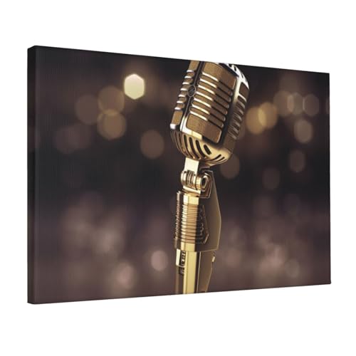 Toile murale colorée chic et microphone doré de qualité supérieure pour décoration élégante