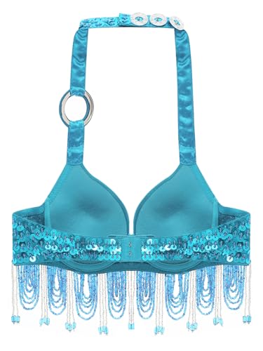 Jelory Women's Belly Dance Bra Top Sparkle Glittering Rhinestone Tassel Bras Adjustable Straps Underwear4