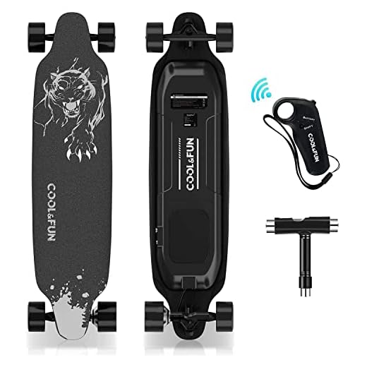 COOL&FUN Electric Skateboard with Remote Control, 400W Brushless Electric Longboard, 20 MPH Top Speed, 10 Miles Range, 3 Speed Adjustment, Load up to 265 Lbs, 11 Layers Maple Longboard