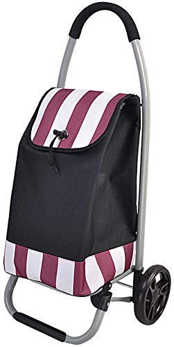 Trolley, Einkaufstrolley mit großer Kapazität, Anhänger, Reisen, Wandern, Push-Pull-Auto, 7-Zoll-Lagerradstand, faltbar, rote und weiße Streifen