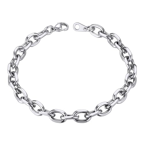 ChainsHouse Cable Chain Bracelet Stainless Steel Rolo Punk Rapper Cable Wrist Chain Bracelet 7mm...
