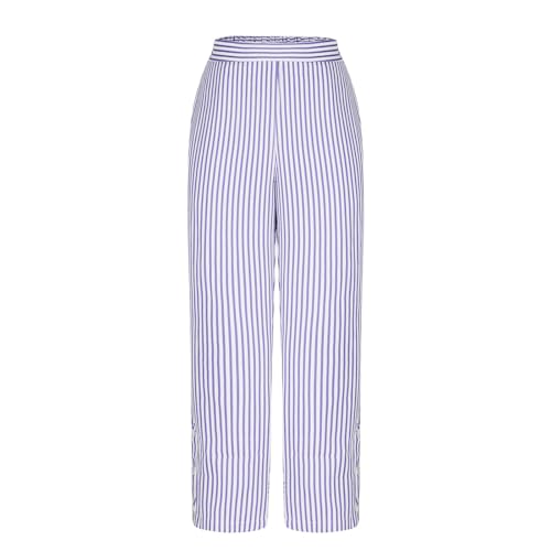 Women's Striped Print Pants Button-Down Slit Pants High Waisted Straight Leg Stripe Trousers Drawstring Lightweight Pant4