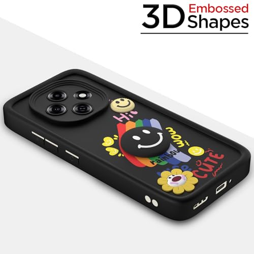 Image of Pikkme Back Cover for Oppo F31 Pro 5G | Soft Silicone| Cute Rainbow Smile & 3D Cartoon Flower Design | Shockproof Raised Camera Protection Bumper Case (Black)