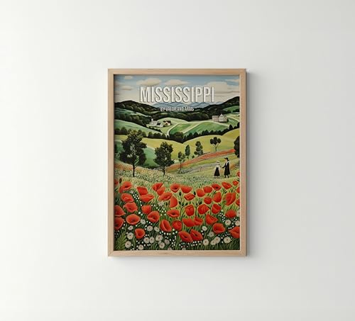 Mississippi Poster Art Print Wall Art, States Motto Vintage Travel Scenery Posters, Travel Gift, Artwork Home Decor Wall Art Painting for Bedroom, Bathroom, Living Room Art Decorations Gallery 21 (Mississippi, 11"W x 14"L, Wood Frame)