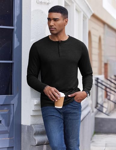 COOFANDY Mens Henley Shirt Long Sleeve Casual Stretch Solid T-Shirts Fashion Pullover Lightweight Fall Tops4