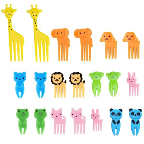 Mini forchette da frutta a forma di cartone animato,20 Pezzi Frutta Forchettine Bambini,Carino Animali Forma Stuzzicadenti Bento,per dessert, frutta, pasticcini, feste per bambini