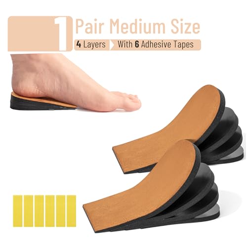 Image of Dr. JK- Adjustable Heel Lifts for Women and Men, 1 Pair, 4 Layers, Medium Size, Brown, Shoe Lifts for Uneven Legs