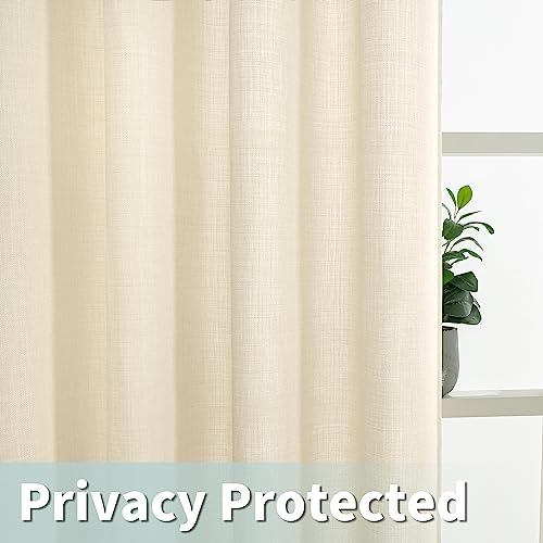 Lamit Faux Linen Curtains For Bedroom, Light Filtering Panels, Grommet Privacy Protected Linen Sheer Curtains For Small Window/Kids' Room, Set Of 2 Panels (52 X 45 Inch, Light Beige) #TOP3
