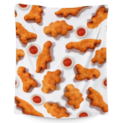 Mercuryelf Dinosaur Chicken Nugget Blanket - Soft, Fuzzy & Warm - 60x80 Inches Flannel Throw Blankets for Bed, Couch - White Novelty Throws Gift for Men, Women