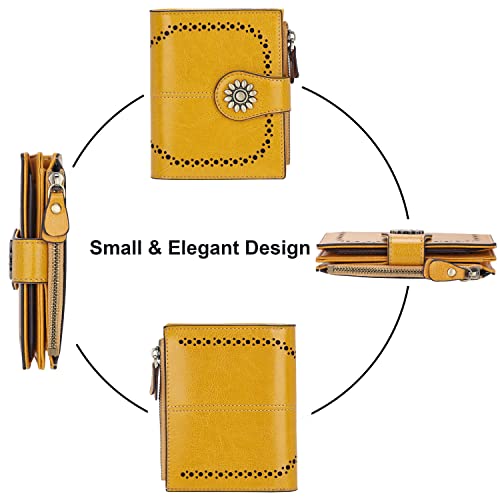Lavemi Womens Leather Wallet Small Compact Rfid Blocking Credit Card Case Purse With Zipper Pocket(Yellow) #TOP2