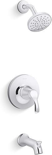 KOHLER TS27391-4G-CP Simplice Rite-Temp - Juego de molduras para bañera y ducha con cabezal de ducha de una sola función, 1.75 GPM, boquilla de baño