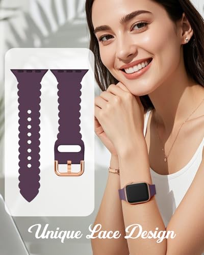 Sunnywoo Lace Sport Silicone Band Compatible with Apple Watch 38mm 40mm 41mm 42mm 44mm 45mm 46mm 49mm for Women, Soft Wristband Waterproof Replacement for iWatch Series Ultra 10 9 8 SE 7 6 5 4 3 2 1