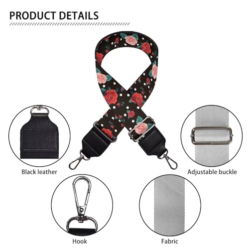 Image of TODIYADDU Vintage Red Rose Purse Straps Firm Replacement Crossbody Bag Strap for Women Mom Adjustable Wide Guitar Straps for Handbag for Gifts Sports Easter Adjustable Canva Straps Gifts
