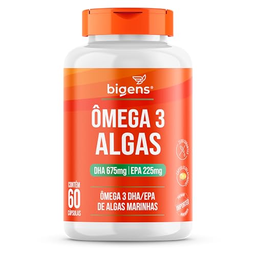 Omega 3 Algas, DHA 675mg, EPA 225mg, Algas Marinhas, 60 Cápsulas, Bigens