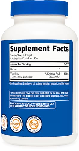 Nutricost Vitamin A 25000 IU, 500 Softgels, Non-GMO, Gluten Free - Image 5