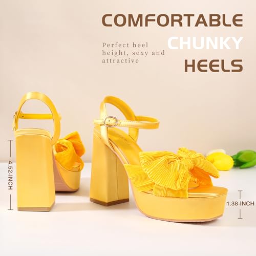 Image of KHPAERMEI Bow Knot Platform Heels for Women Chunky Heeled Sandals