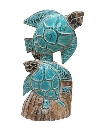 Estatua de Tortugas de Madera Tallada a Mano