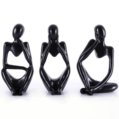 Image of Black Thinker Statues Set of 3, Abstract Resin Sculptures for Home Decor