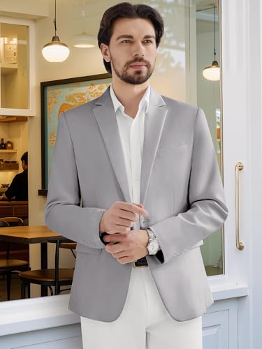Image of MAGE MALE Men's One Button Suit Jacket Elegant Solid Color Blazers Slim Fit Lightweight Sport Coats Blazer