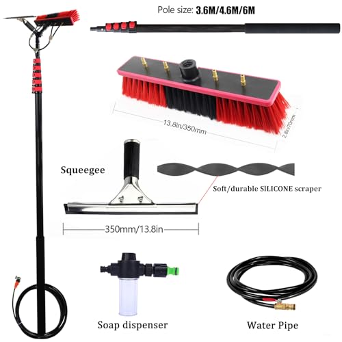 Kit de limpieza de ventanas de 3,6 a 6 m, alcance de 35 cm, cepillo para paneles solares y uso en exteriores, limpiador de ventanas extensible para una limpieza eficaz