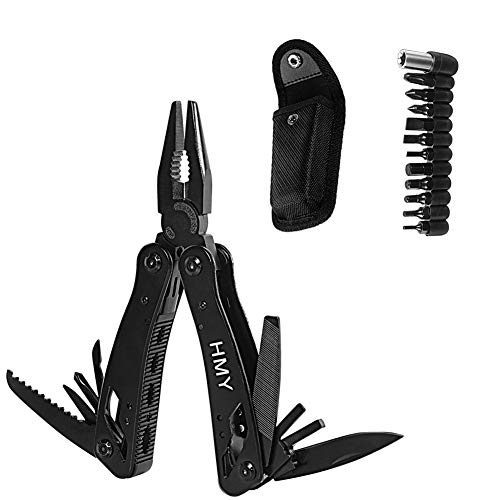 HMY Surge Heavy Duty Multitool Pliers Knife with screwdrivers blades [H03-11],black,Self-locking Multitool Pliers with Sheath-Perfect for Outdoor, Survival, Camping, Hiking, Simple Repair