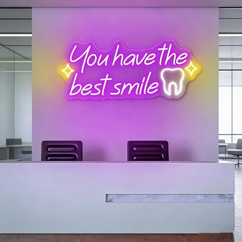 Image of You have the best smile Neon sign Dimmable Dental Clinic Neon Business Logo Sign for Dental Clinic Tooth Care Studio Bathroom Wall Decor (Purple)