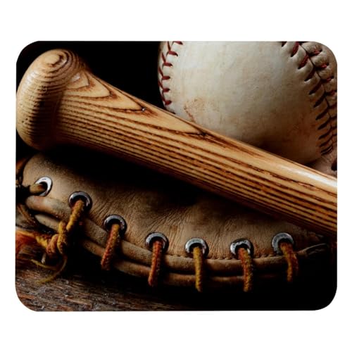 Eslifey Bequemes Mauspad Old Baseball Schläger und Handschuh Old Wood Desktop Mousepad, 21 x 25 cm Mauspad, rutschfeste Gummiunterseite, verbessert Geschwindigkeit und Präzision