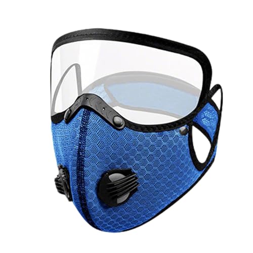 KISSOURBABY Dustproof Cycling Face Mask with Eye Shield Breathing Valve Reusable Mesh Cover for Commuting Mountain Biking Blue