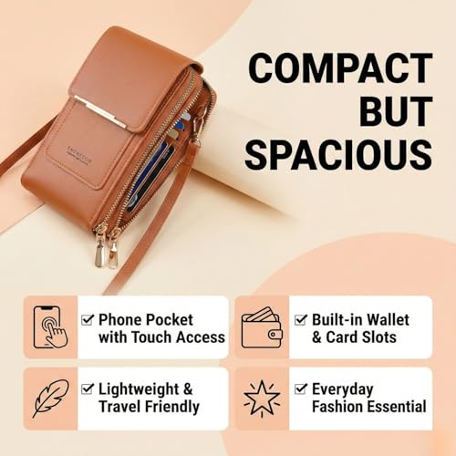 Image of VKR Women's Leather Crossbody Phone Purse with Touchscreen Pocket - Anti-Theft Mobile Sling Bag with Adjustable Shoulder Strap, Card Slots, Zipper Compartments & Compact Wallet for Daily Travel