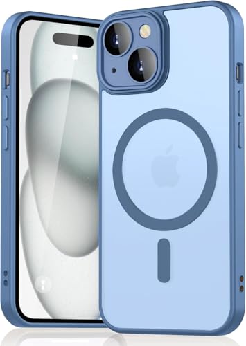 Image of VONZEE Magnetic for iPhone 15 Case, Upgraded [Full Camera Protection] [Compatible with Magsafe] [Translucent Matte] Shockproof Protective Phone Case for Men & Women - Mist Blue