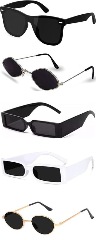 Unisex combo offer pack of 5 shades Unisex Fashion Sunglasses Set, 5 Pairs, Metal Frame, Black and Silver - Combo5-28202-image-13