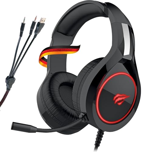 SCHWAIGER GH50 Gaming Headset Kopfhörer Over-Ear LED RBG Licht Flexibles Mikrofon Schaumstoff-Ohrpolster anpassbarer Kopfhörerbügel USB Noise Cancelling kabelgebunden 2,2m