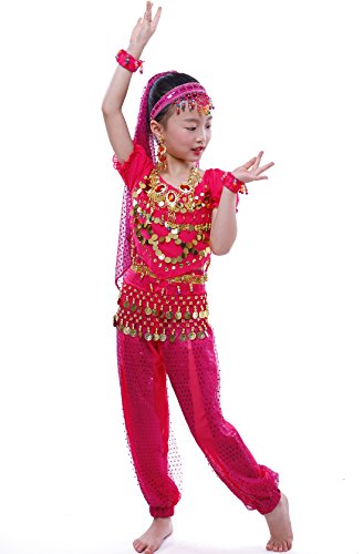 Astage Girls Short Sleeve Belly Dancing Carnival Performance Costume All Sets Hotpink S #TOP3
