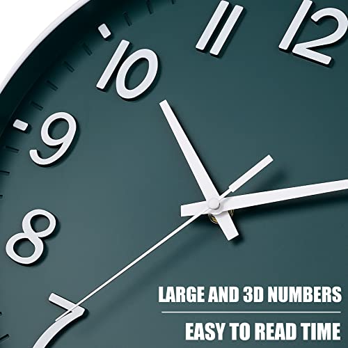 Image of HZDHCLH Green Wall Clocks Battery Operated,12 inch Silent Non Ticking Modern Wall Clock for Living Room Bedroom Kitchen Office Classroom Decor