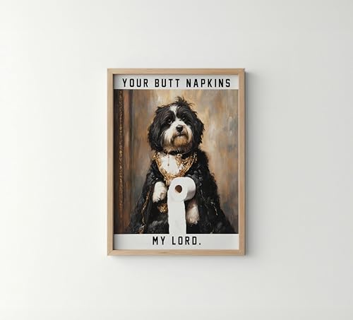 Image of aj decor Havanese Gothic Bathroom Wall Art Print Poster, Dog Pet Lover Picture Painting Artwork Bedroom Living Room Office Dining Room 151D (Havanese Gothic Bathroom, 11 inch W x 14 inch L, Wood Frame)