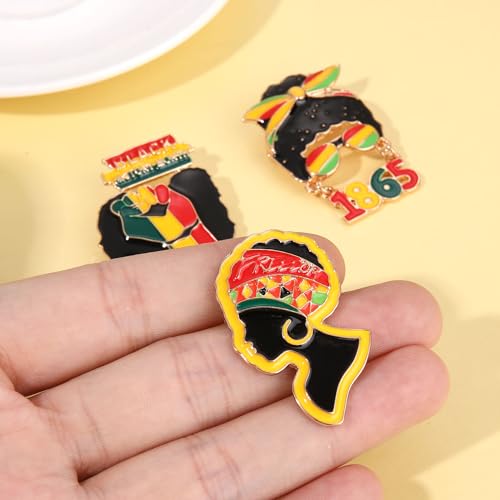 Image of African Brooches Africa Map Black Women Fist Heart Afro Brooch Pins Colorful Enamel 1865Juneteenth Black History Month Lapel Pins for Women