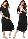 Ekouaer Womens Maternity Nightgown for Hospital Pregnancy Long Nightgowns Nursing Night Gown for Breastfeeding Black XXL