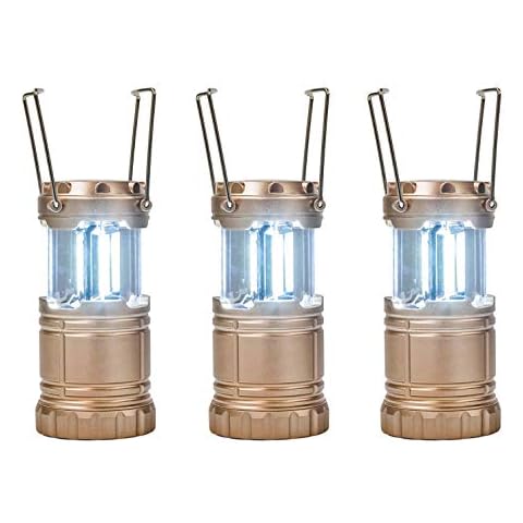 Mark Feldstein & Associates Securebrite Cob Pop Up Mini Pewter Tone 5 inch Metal Camping Lanterns Set of 3 Cover