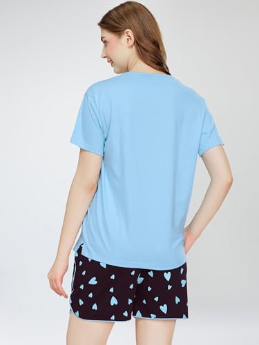 Image of ZEYO Night Suit for Women's Typography Printed Cotton Night Dress of Top and Shorts