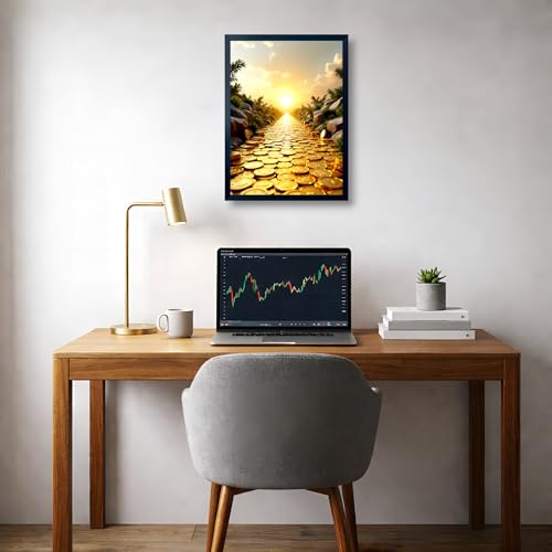 Image of ARTFUL TOY BOX - Golden Path Photo Frame Wall Art for Home & Office Decor | Success, Growth & Wealth Journey Landscape Wall Decor | HD Glossy Print | Premium Fiber Black Frame - 12x18 Inch (30x45 cm) (Design 12)