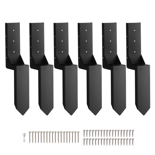 VEVOR Kit de réparation de poteau de clôture, 6 pcs, support de poteau en acier robuste, intérieur 89 x 89 mm, piquet d'ancrage au sol pour réparation de poteau de clôture en bois incliné ou cassé